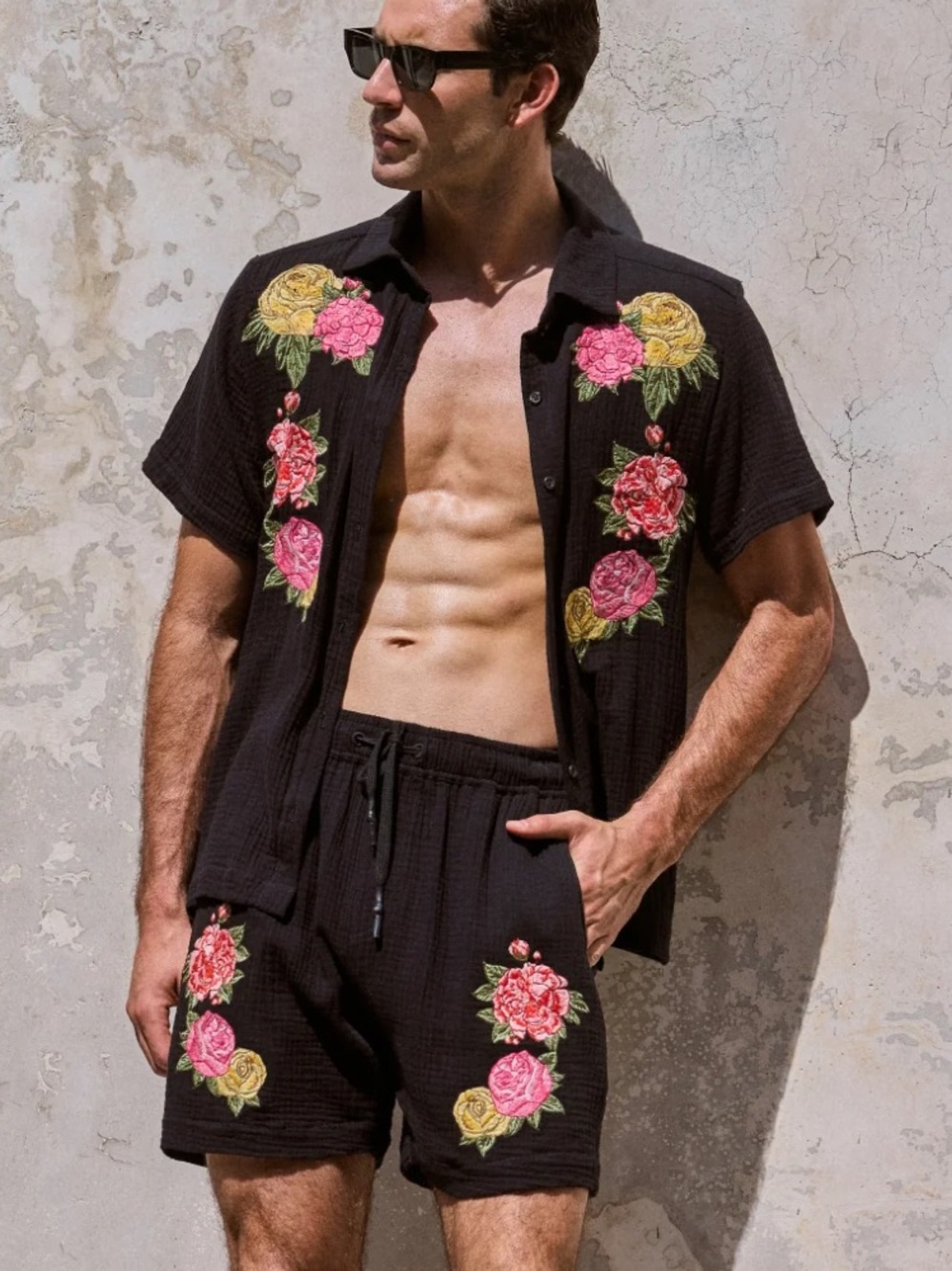 Agua Bendita Men’s Sz L Shirt Jack Harvest Black Embroidered Floral Unisex
